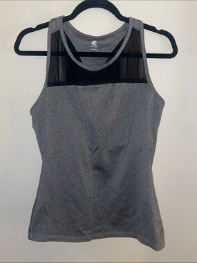 Women's Gray Athletic Tank with Black Mesh Yoke